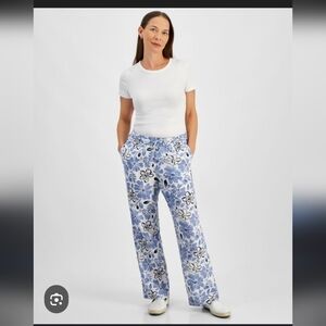 Charter Club Luxury  100% Linen Floral Print Womens Pants Sz XL